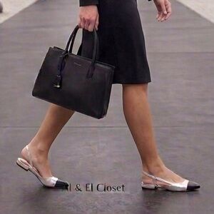 Marc Fisher DELA2 Silver & Black Cap Toe Slingback Flats Women’s 8M New with Box